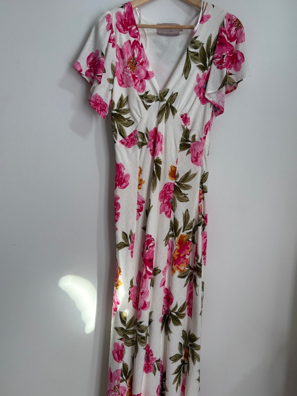 White Closet Elements Floral Flutter Sleeve Maxi Dress -Size L